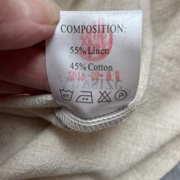 Anysize Lantern Dress Womens S Beige Linen Blend 3/4 Sleeve Pockets Lagenlook - Picture 6 of 9